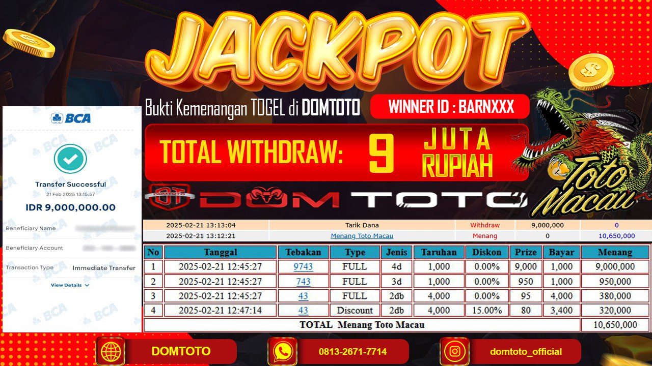 JACKPOT TOGEL TOTO MACAU 21 FEBRUARI 2025
